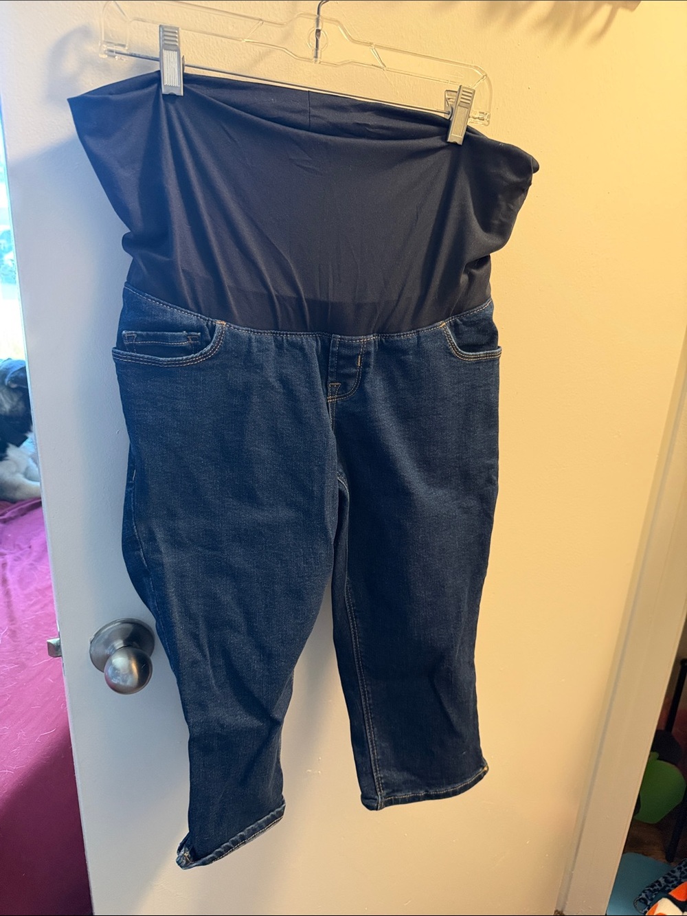 Old Navy Dark Blue Maternity Cropped Jeans with Black Belly Panel